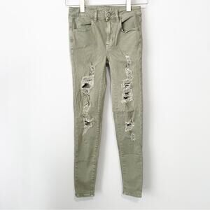 American Eagle Outfitters hi rise jegging jeans green ripped denim distressed 2